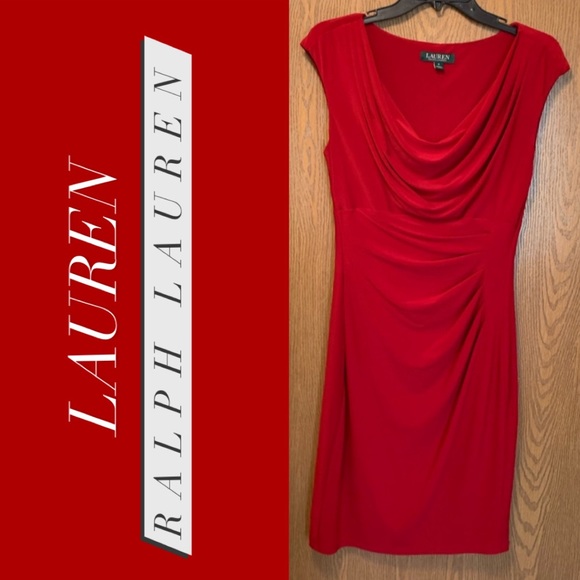 Lauren Ralph Lauren Dresses & Skirts - RALPH LAUREN Red Cowl Neck Ruched Dress